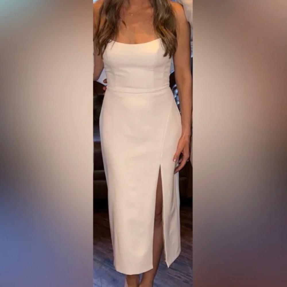 Jenny Yoo Ivory Midi Dress with Front Slit